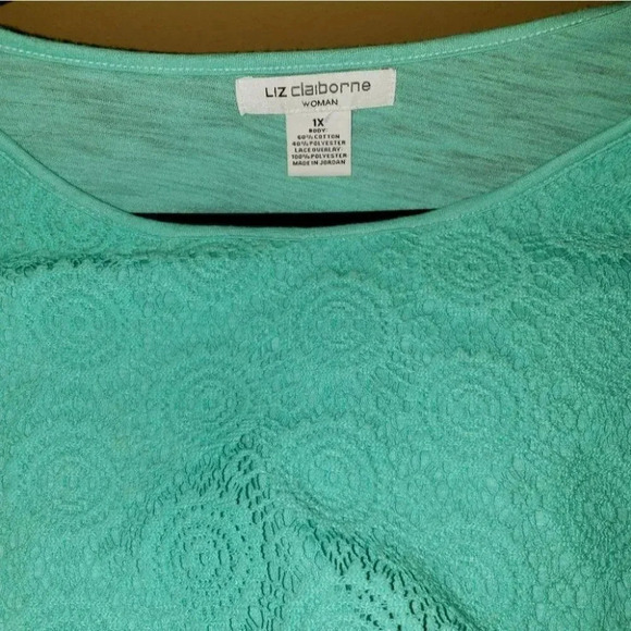 Liz Claiborne 1X seafoam green with lace front top - Picture 4 of 4